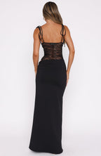 Lace Tie-Strap Sheer Maxi Dress