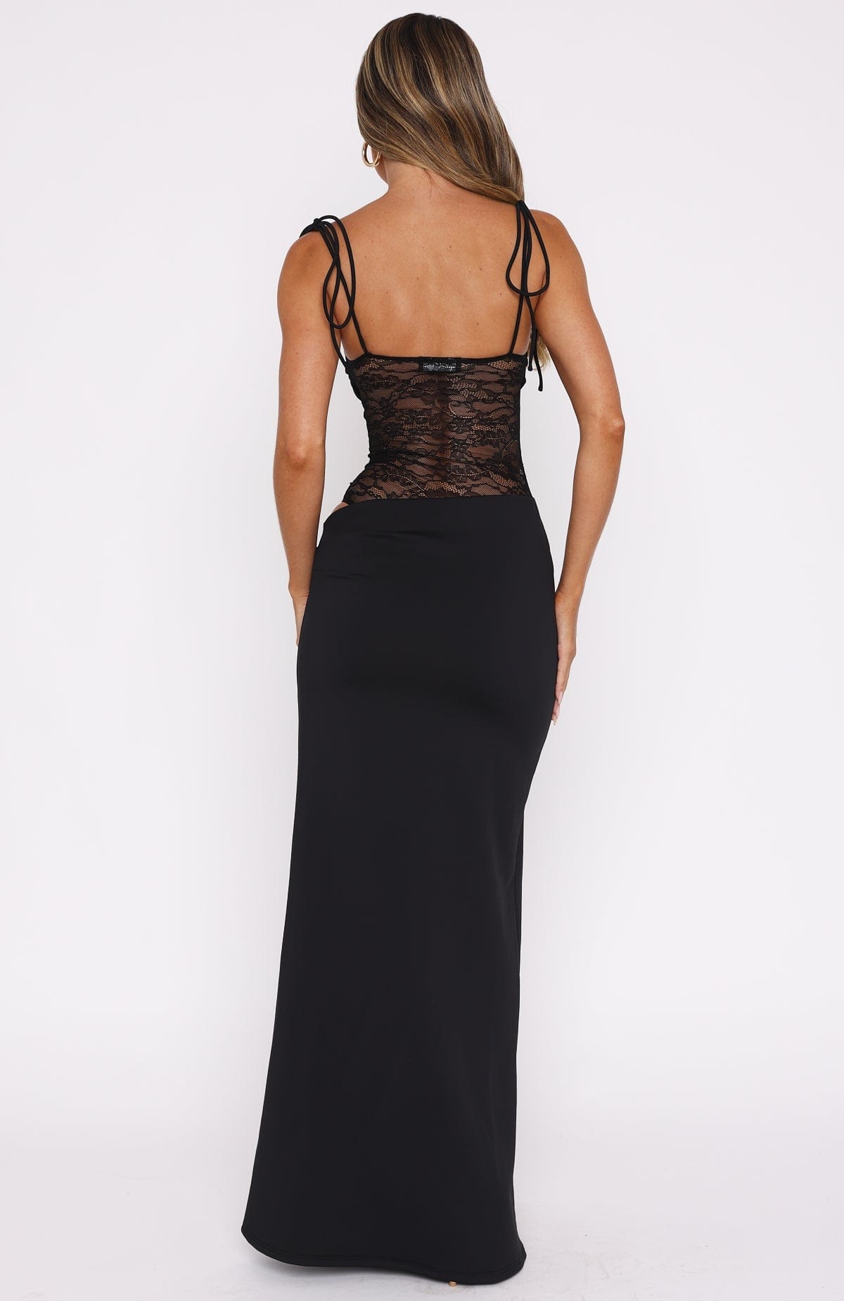 Lace Tie-Strap Sheer Maxi Dress