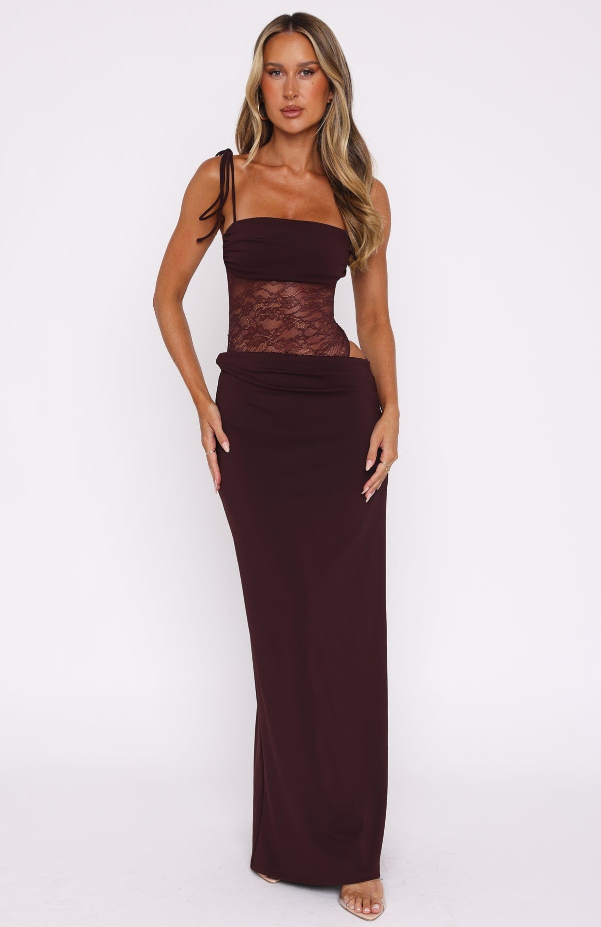 Lace Tie-Strap Sheer Maxi Dress