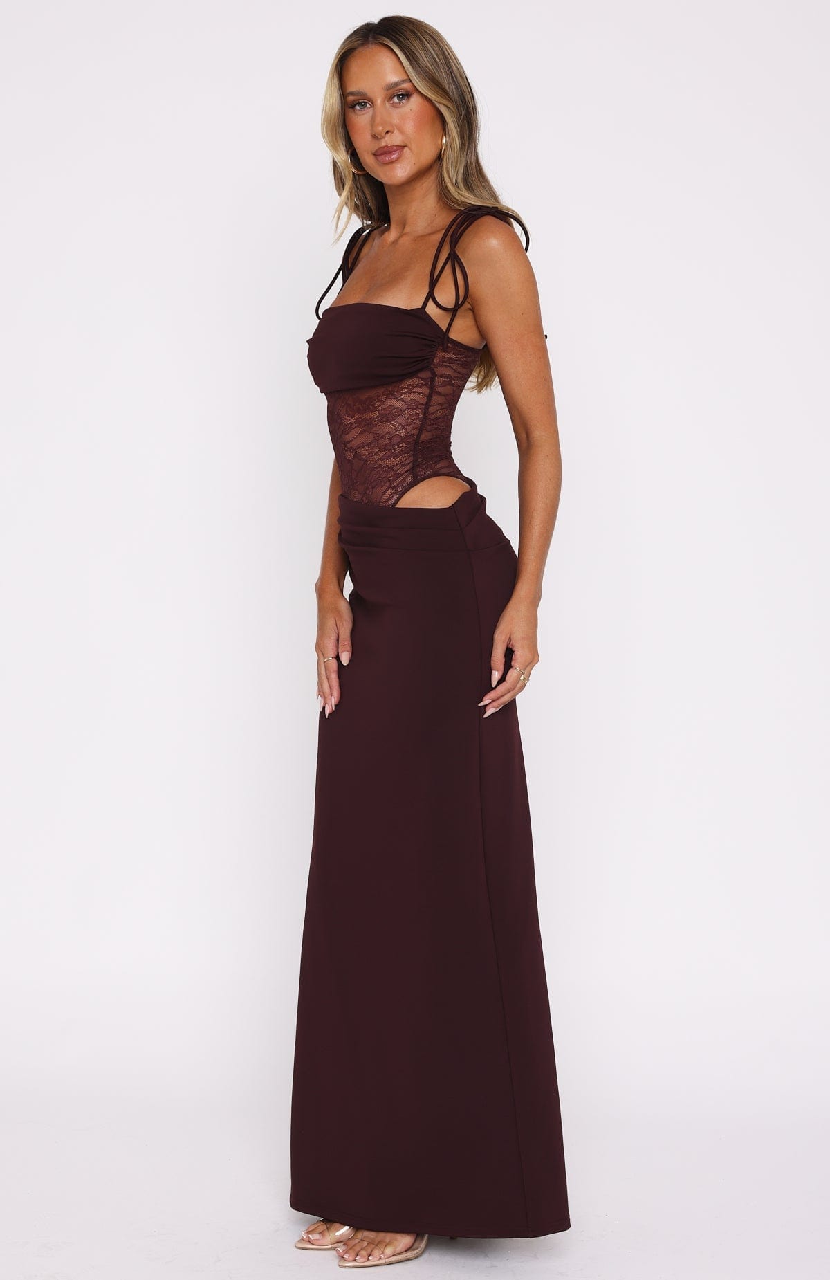 Lace Tie-Strap Sheer Maxi Dress