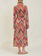 Geometric-Print Bell-Sleeve Midi Dress