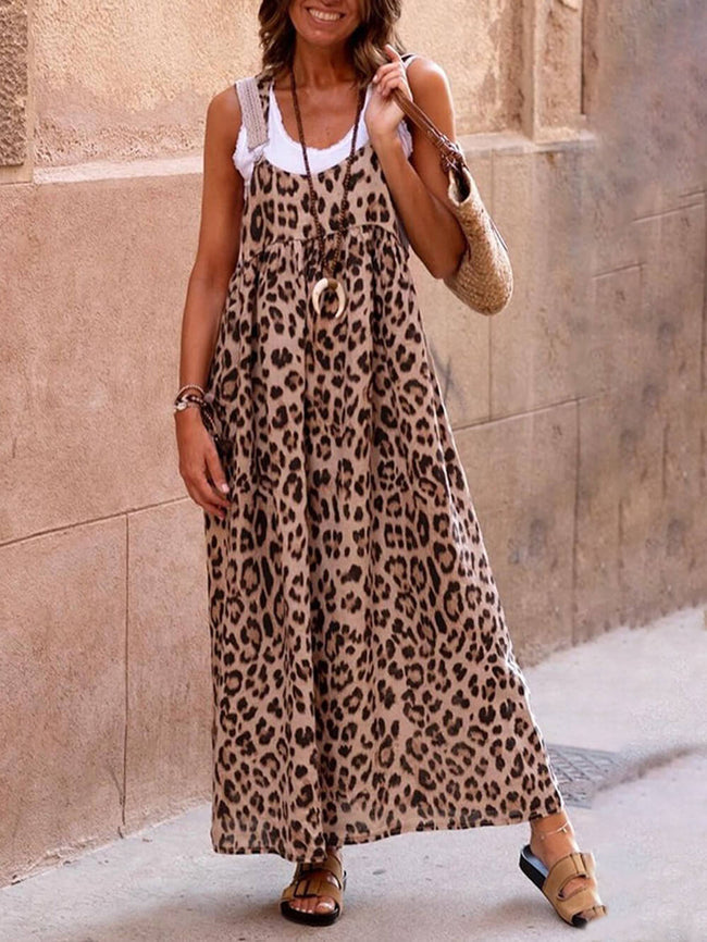 Leopard-Print Strappy Maxi Dress with Panel Details Main image