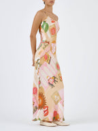 Printed Satin Strappy Maxi Dress