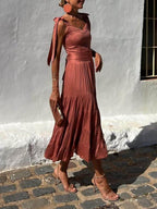 Off-Shoulder Ruffled Midi Dress