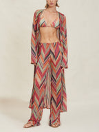 Geometric-Print Bell-Sleeve Midi Dress