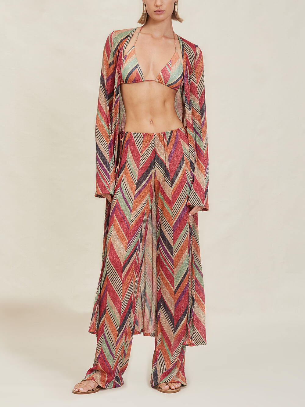 Geometric-Print Bell-Sleeve Midi Dress