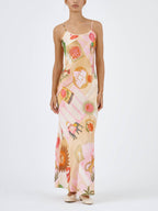 Printed Satin Strappy Maxi Dress