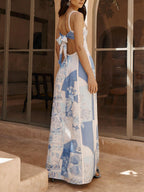 Printed Halterneck Lace Maxi Dress