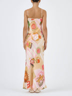 Printed Satin Strappy Maxi Dress