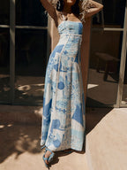 Printed Halterneck Lace Maxi Dress