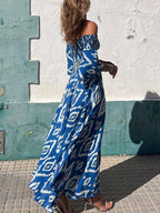 Printed Smocked Maxi Dress with an Off-Shoulder Neck