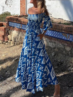 Printed Smocked Maxi Dress with an Off-Shoulder Neck