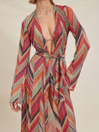Geometric-Print Bell-Sleeve Midi Dress