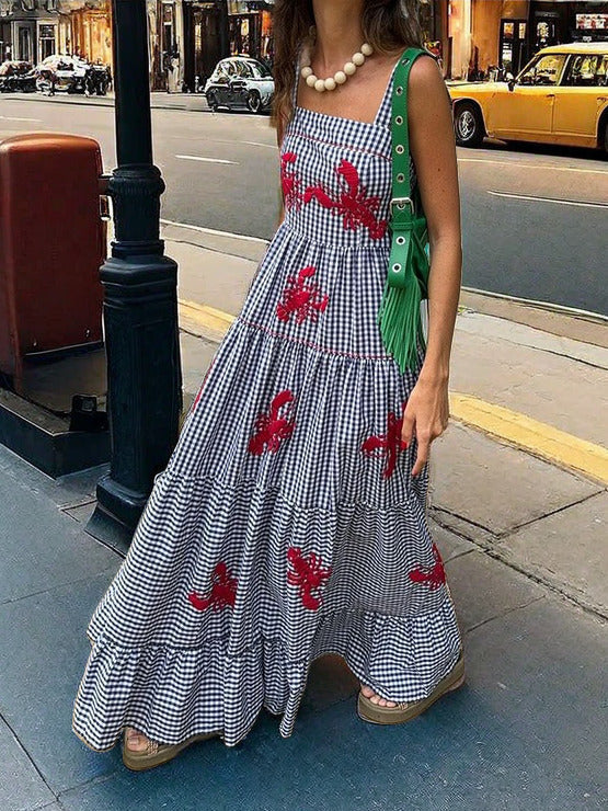 Embroidered Strappy Midi Dress