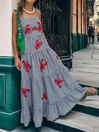 Embroidered Strappy Midi Dress