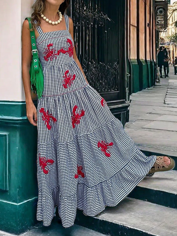 Embroidered Strappy Midi Dress