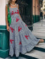 Embroidered Strappy Midi Dress