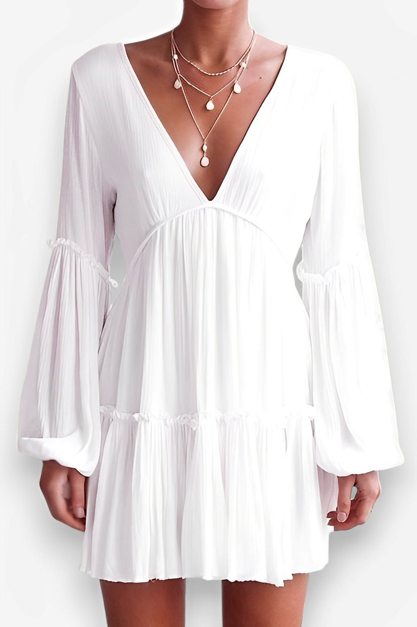 Plunging-V Long-Sleeve Dress