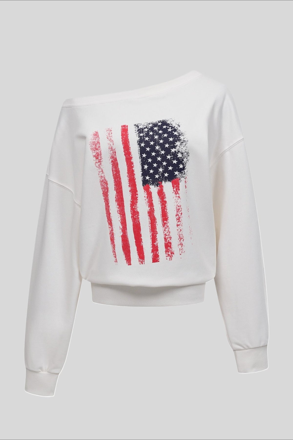 Off-Shoulder Flag-Graphic Distressed Tee