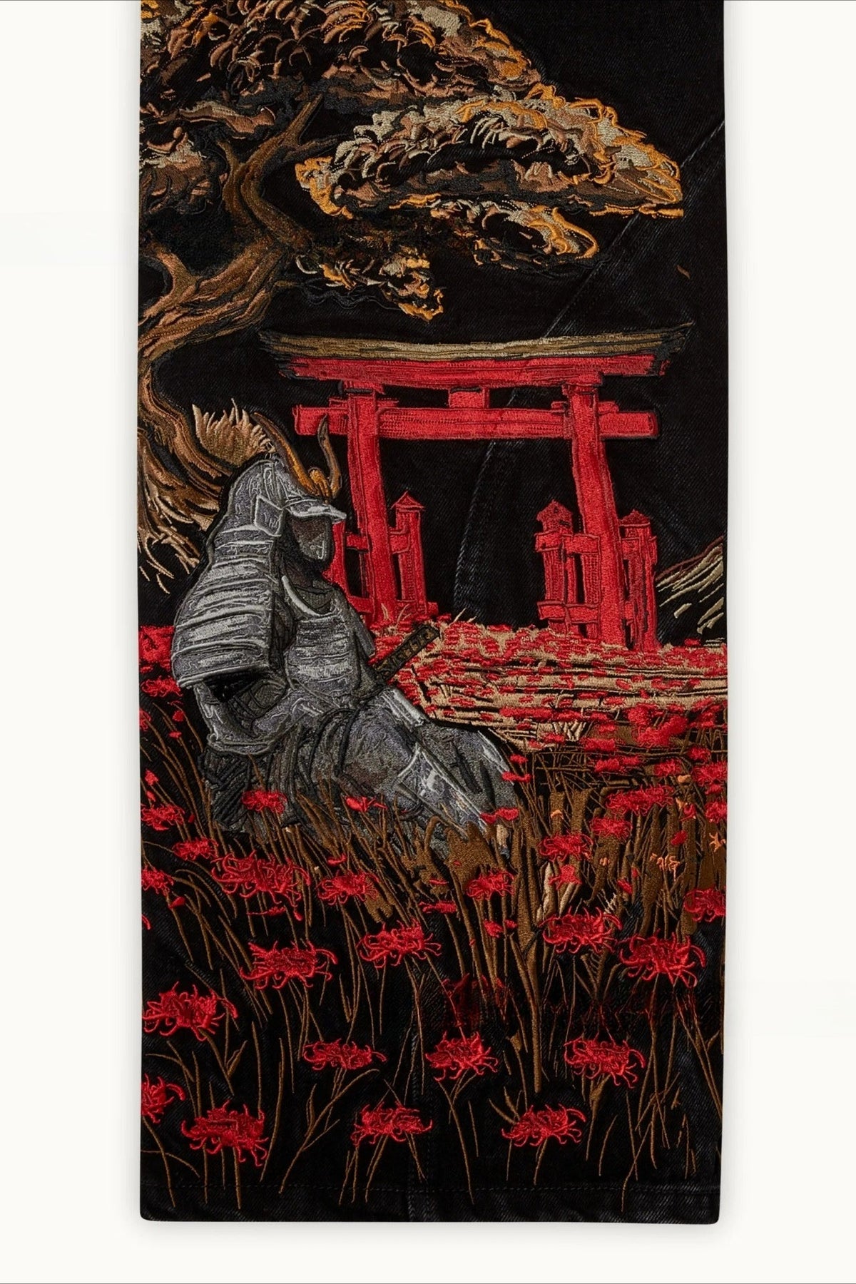 Wide-Leg Jeans with Mount Fuji Embroidery