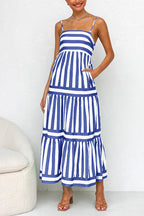 Colorblock Tiered Maxi Dress with an Eye Motif