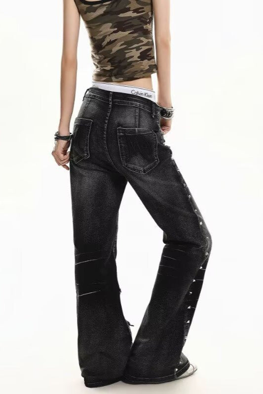 Straight-Leg Washed Retro Jeans