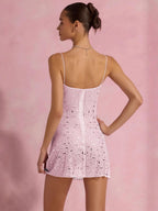 Bodycon Double-Layer Mesh Dress with Rhinestone Accents