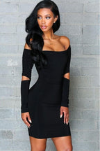 Black V-Neck Fitted Pleated Dress