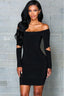 Black V-Neck Fitted Pleated Dress