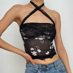 Floral Strapless Sheer Top with Lace Details