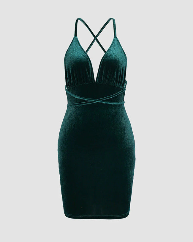 Satin Bodycon Dress with Cross-Back Straps Main image