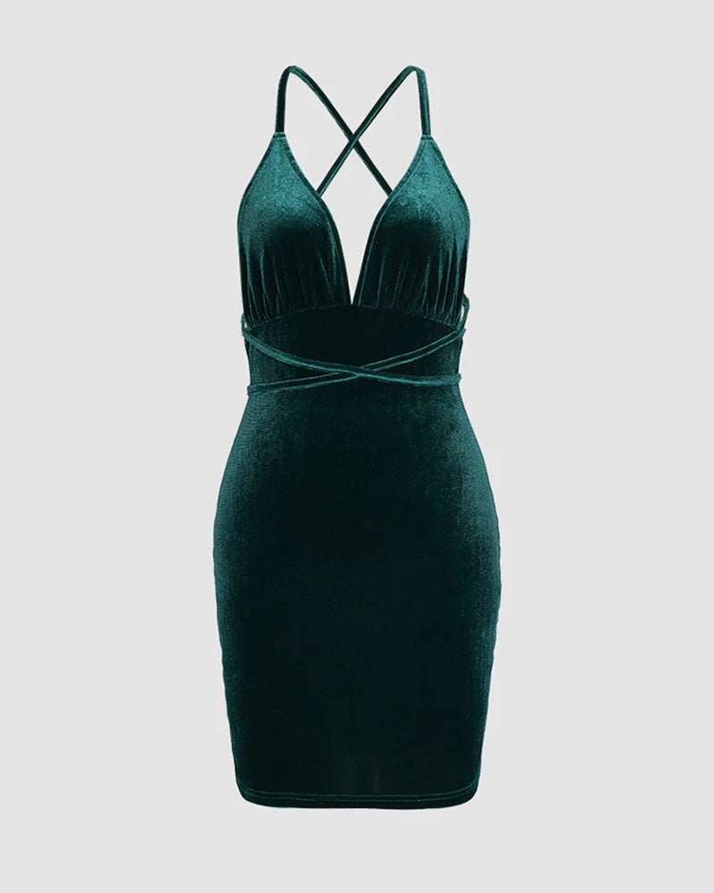 Satin Bodycon Dress with Cross-Back Straps