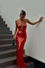Plunging-V Mermaid Maxi Dress with Sequin Detail