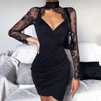 Knit Long-Sleeve Dress with Lace Details