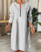 V-Neck Relaxed-Fit Dress with a Front Zip