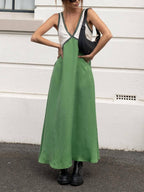 Contrast-Detail Dress with a V-Neck