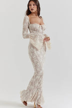 Long-Sleeve Maxi Dress with a Square Neck