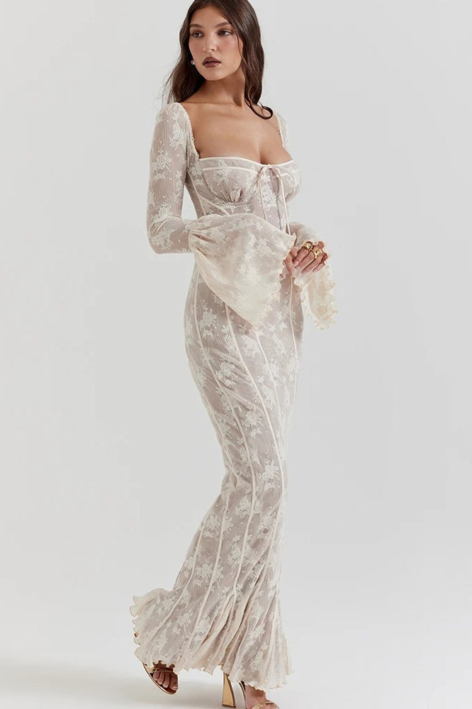 Long-Sleeve Maxi Dress with a Square Neck