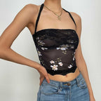 Floral Strapless Sheer Top with Lace Details