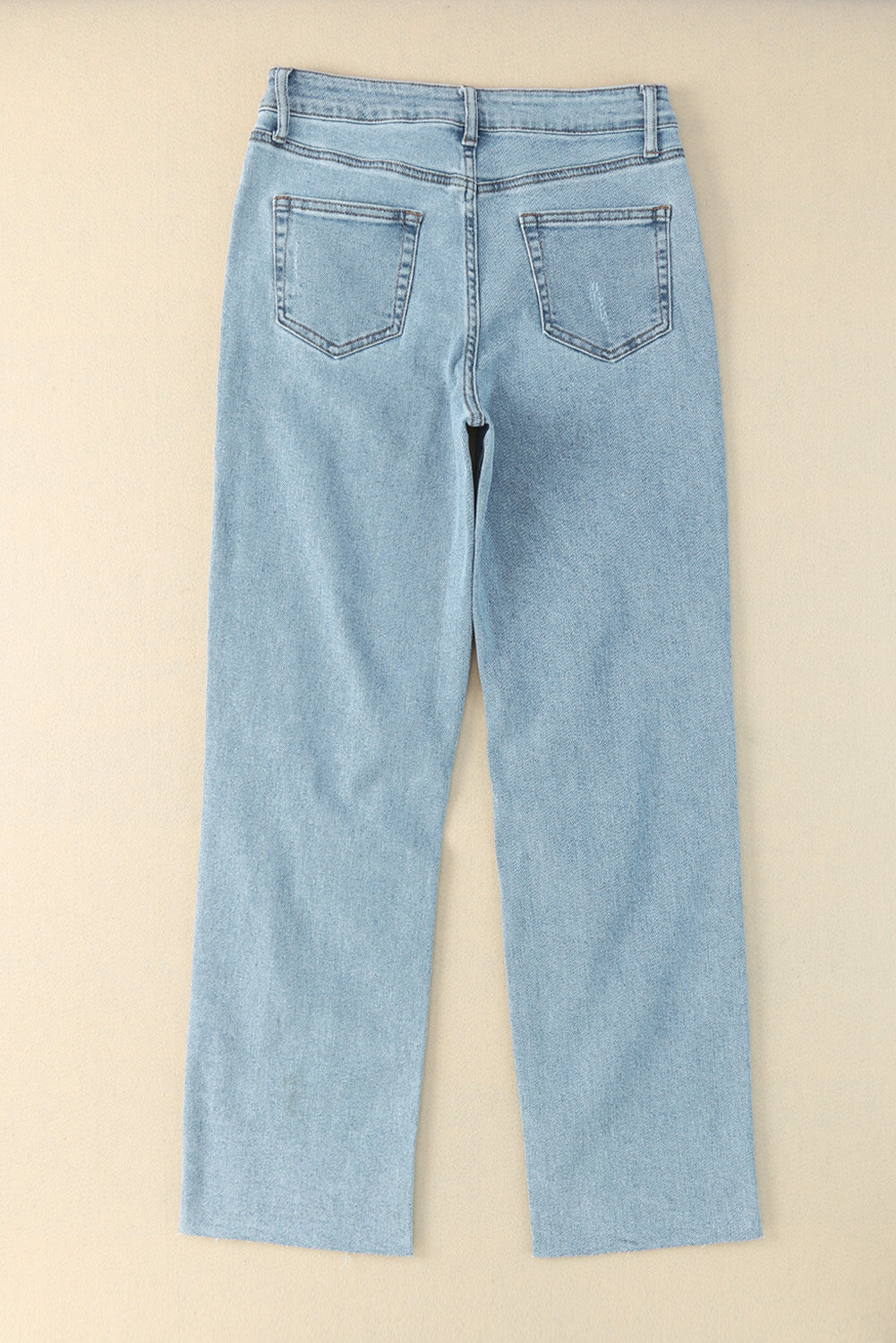 Blue Straight-Leg Relaxed-Fit Distressed Jeans with Raw-Edge Detail