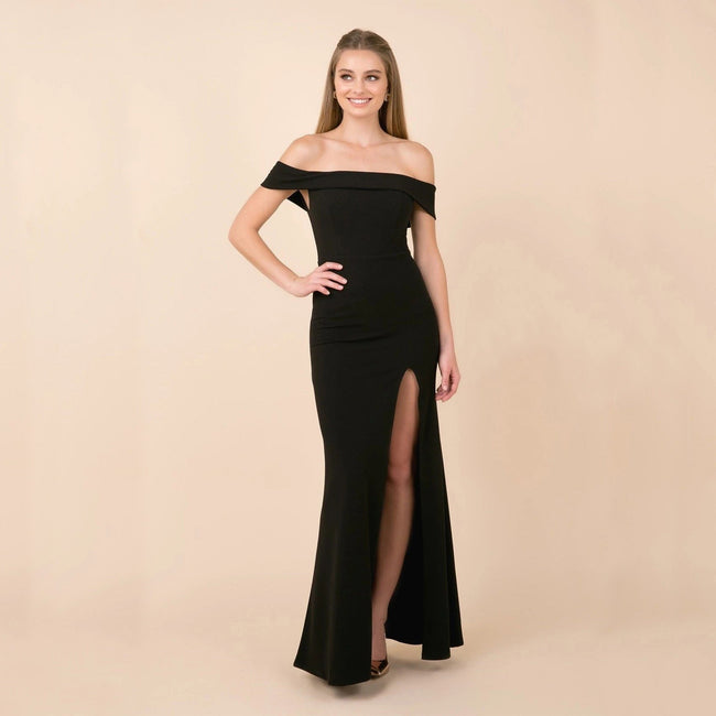 Slit-Detail Evening Midi Dress with an Off-Shoulder Neck Main image