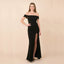 Slit-Detail Evening Midi Dress with an Off-Shoulder Neck