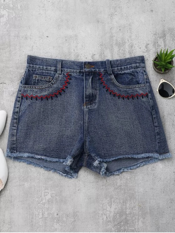Embroidered Denim Shorts