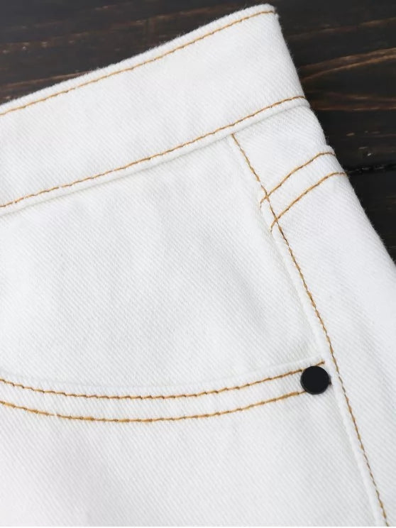 Denim Shorts with a High-Low Hem