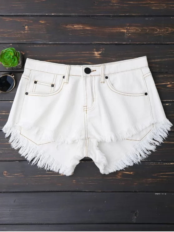 Denim Shorts with a High-Low Hem