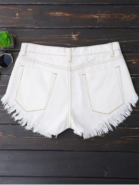Denim Shorts with a High-Low Hem