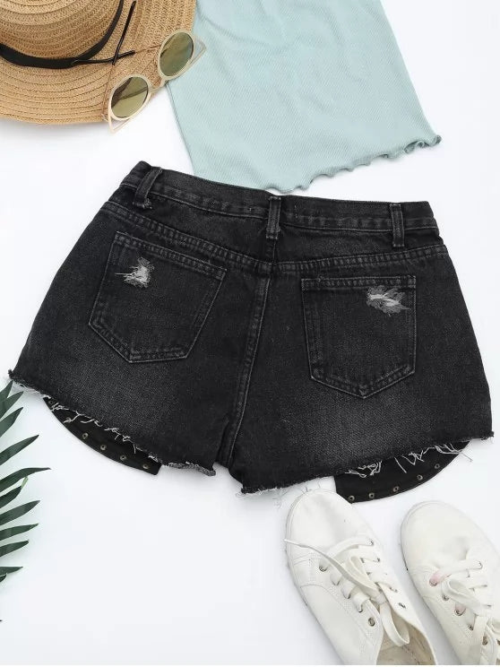 Faux-Leather Distressed Shorts