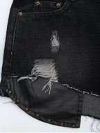 Faux-Leather Distressed Shorts