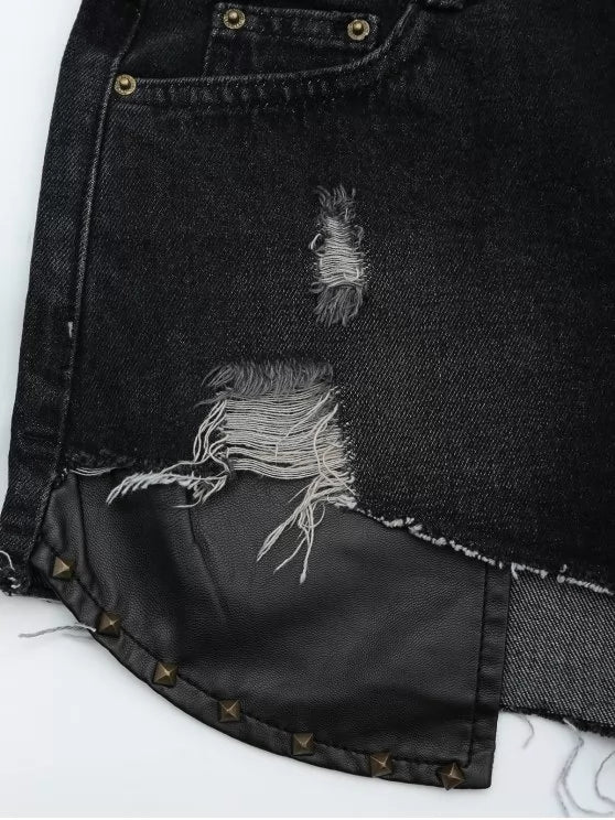 Faux-Leather Distressed Shorts