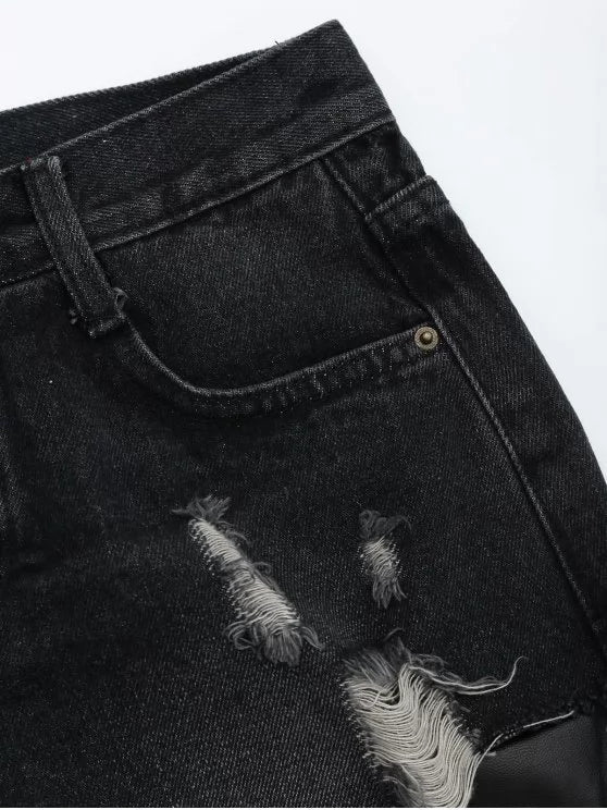 Faux-Leather Distressed Shorts